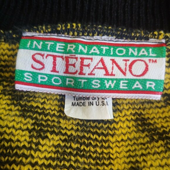 Vintage Stefano Sportswear Womens L V Neck Sweater Retro Paisley Black Yellow - Picture 5 of 7